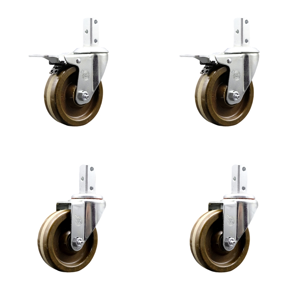 Swivel Square Stem Caster with 4 x 1.25 in. Brown High Temperature Phenolic Wheel, 0.75 x 2 in. Square Stem - Set of 4
