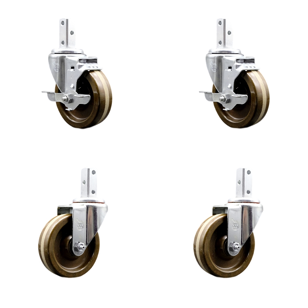 Swivel Square Stem Caster with 4 x 1.25 in. Brown High Temperature Phenolic Wheel, 0.87 x 2 in. Square Stem - Set of 4