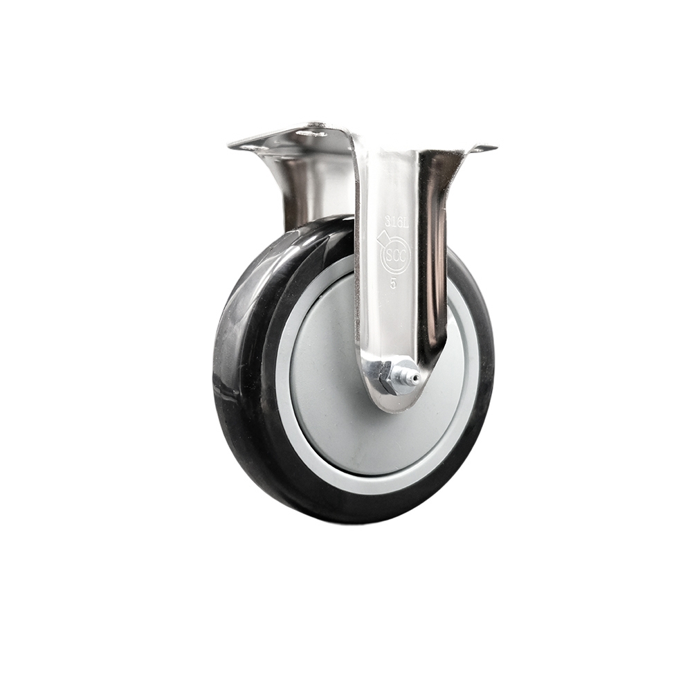 SCC-SS31620R514-PPUB-BLK Polyurethane Rigid Top Plate Caster with 5 in. Black Caster Wheel - 316 Stainless Steel Caster