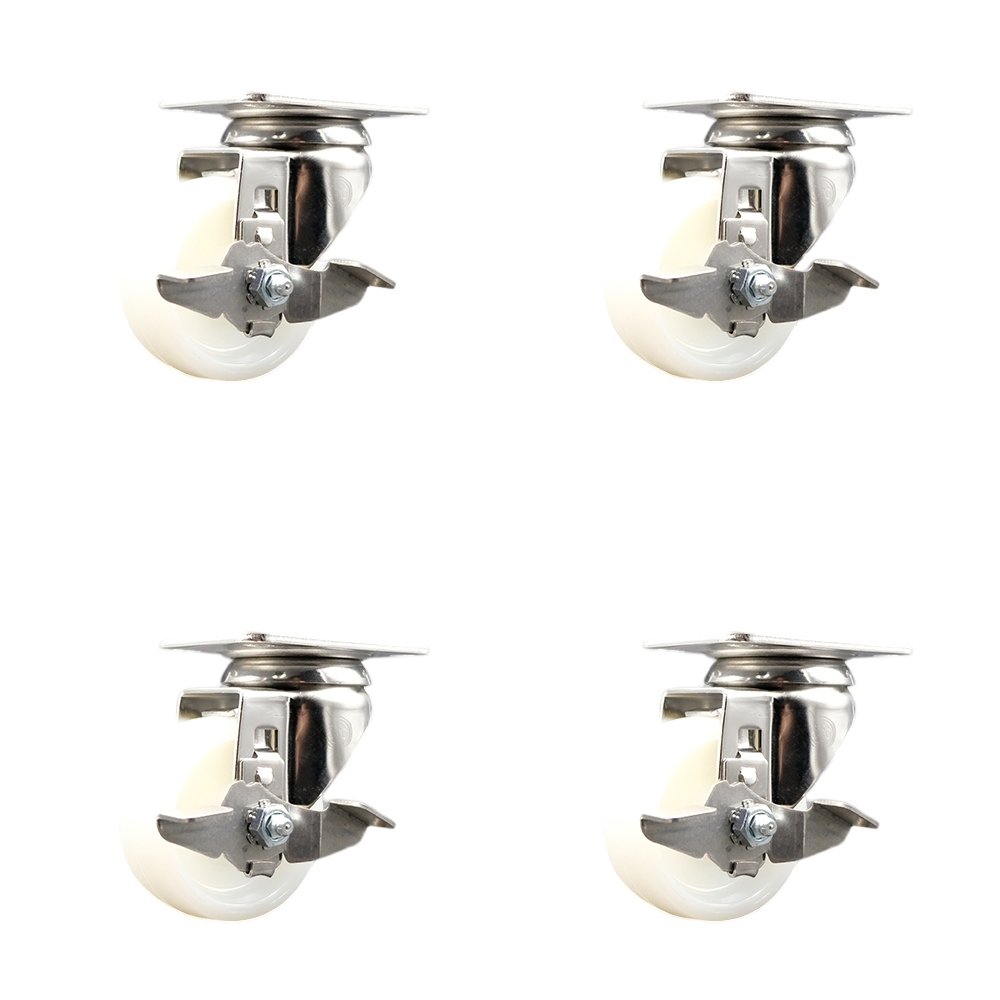 SCC-SS31620S314-NYS-TLB-4 Nylon Swivel Top Plate Caster with 3 in. White Caster Wheels - 316 Stainless Steel Casters - Set of 4