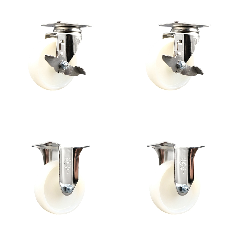 SCC-SS31620S414-NYS-TLB-2-R-2 Nylon Swivel Top Plate Caster with 4 in. White Caster Wheels - 316 Stainless Steel Casters - Set of 4