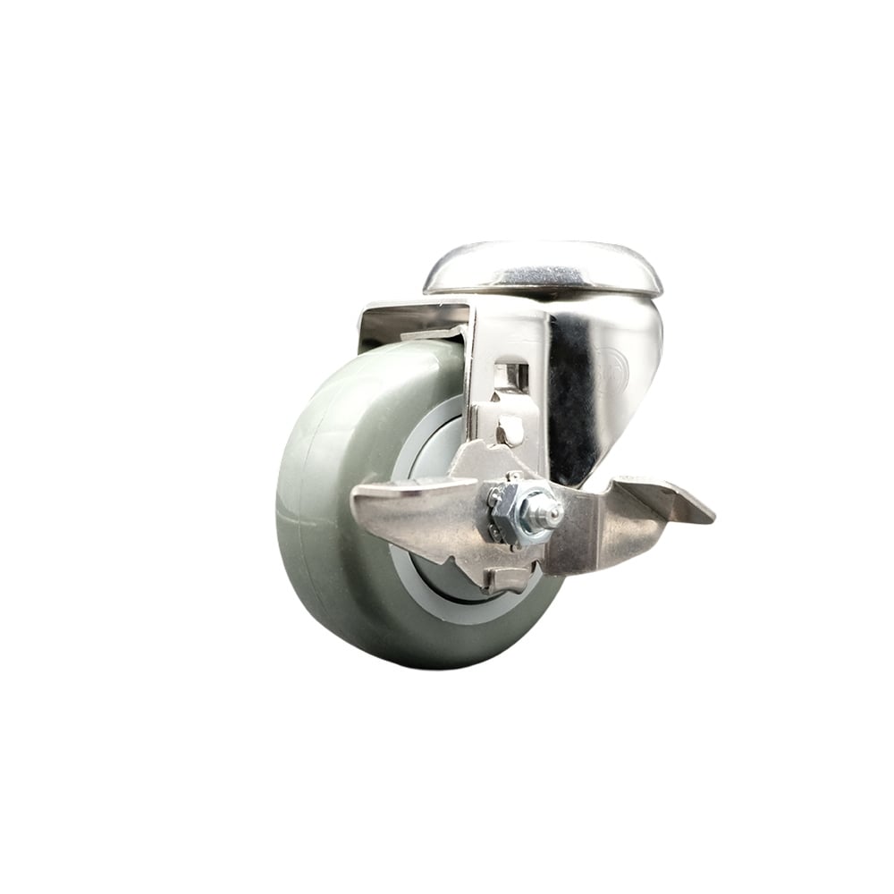 SCC-SS316BH20S3514-PPUB-TLB Polyurethane Swivel Bolt Hole Caster with 3.5 in. Gray Caster Wheel & Top Lock Brake 316 Stainless Steel Caster