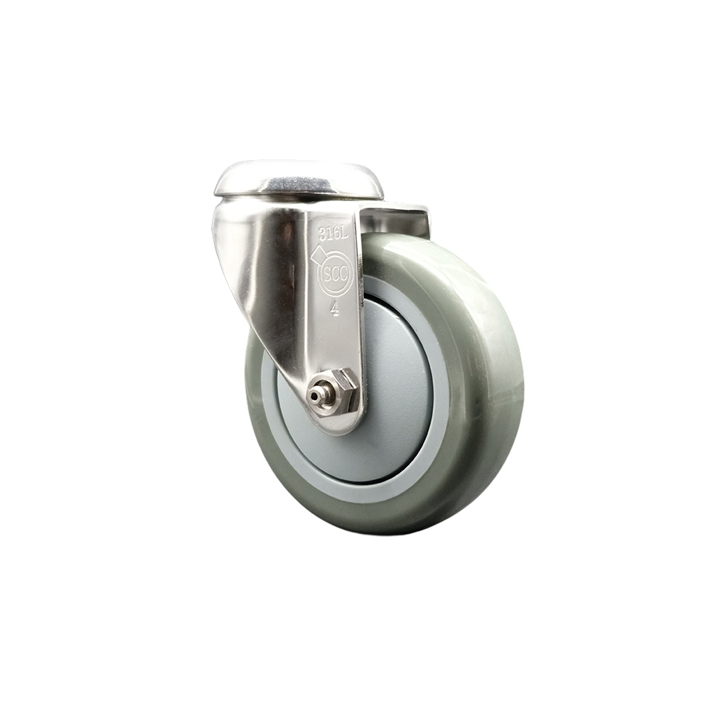 SCC-SS316BH20S414-PPUB Polyurethane Swivel Bolt Hole Caster with 4 in. Gray Caster Wheel 316 Stainless Steel Caster