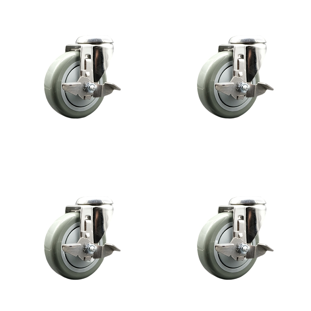 SCC-SS316BH20S414-PPUB-TLB-4 Polyurethane Swivel Bolt Hole Caster with 4 in. Gray Caster Wheels 316 Stainless Steel Casters - Set of 4