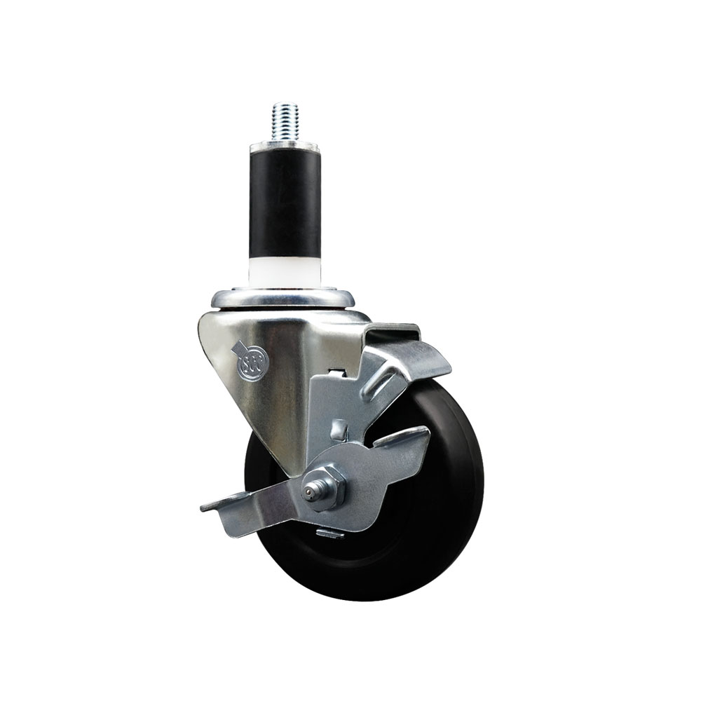 Stainless Steel Hard Rubber Swivel Expanding Stem Caster with 3.5 x 1.25 in. Black Wheel & 0.37 in. Stem & Top Locking Brake