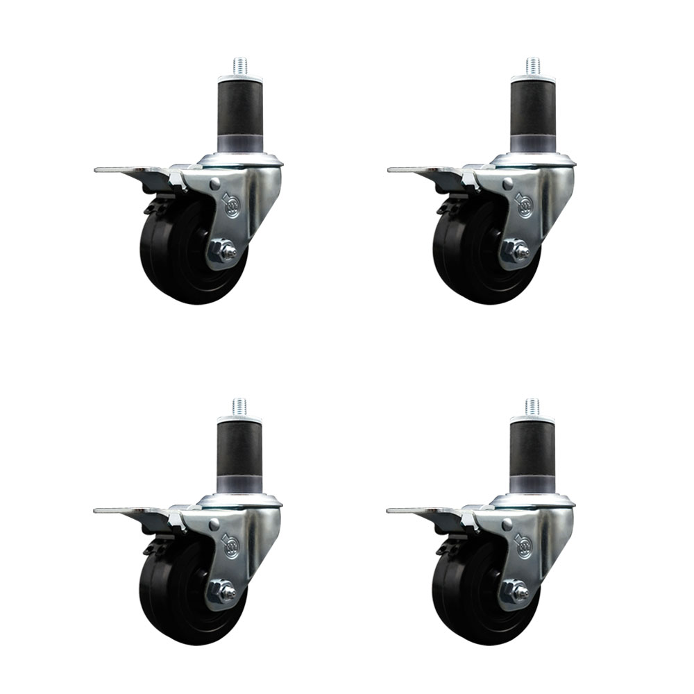 SCC-SSEXTTL20S314-HRS-158-4 Stainless Steel Hard Rubber Swivel Expanding Stem Caster with 3 x 1.25 in. Black Wheels & 1.63 in. Stems - Set of 4