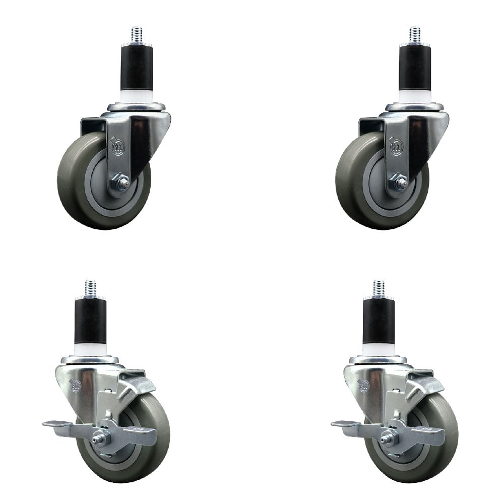 SCC-EX20S3514-PPUB-2-TLB-2-112 Polyurethane Swivel Expanding Stem Caster with 3.5 in. Gray Wheels & 1.5 in. Stems - Set of 4