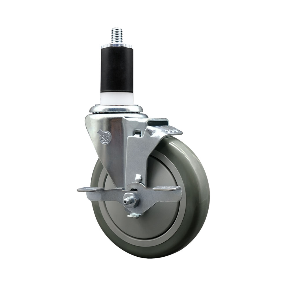 SCC-EX20S514-PPUB-TLB-112 Polyurethane Expanding Stem Swivel Caster with 5 in. Gray Wheel & 1.5 in. Stem & Top Locking Brake