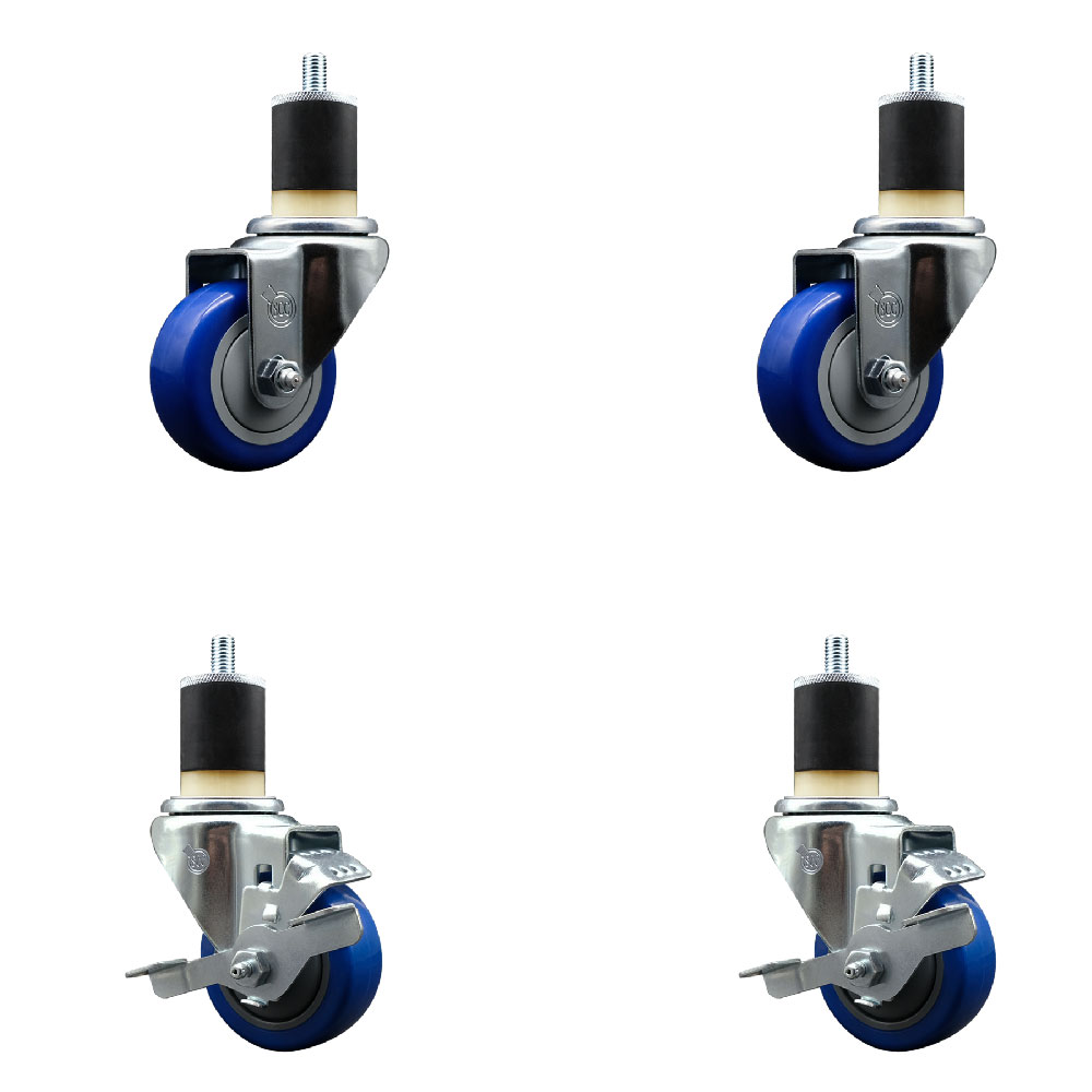 SCC-EX20S314-PPUB-BLUE-2-TLB-2-178 Polyurethane Swivel Expanding Stem Caster with 3 in. Blue Wheels & 1.87 in. Stems - Set of 4