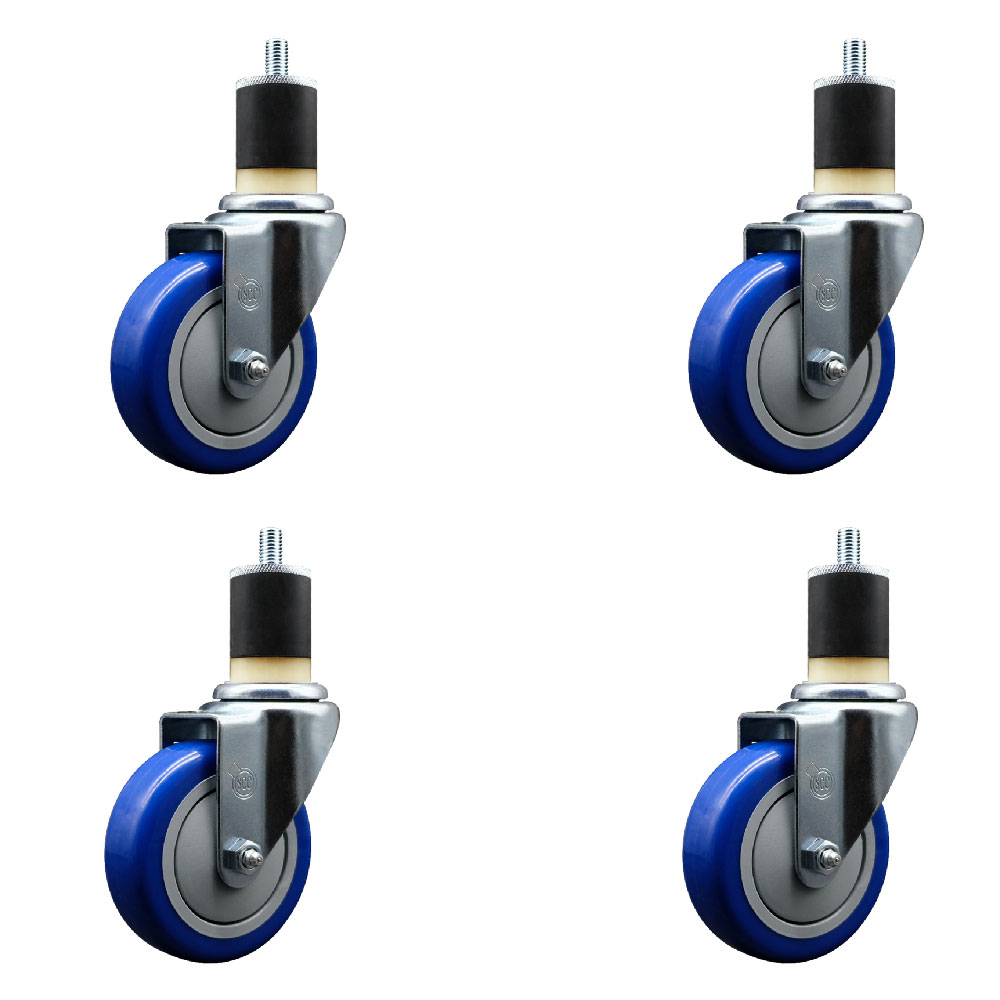 SCC-EX20S414-PPUB-BLUE-178-4 Polyurethane Swivel Expanding Stem Caster with 4 in. Blue Wheels & 1.87 in. Stems - Set of 4
