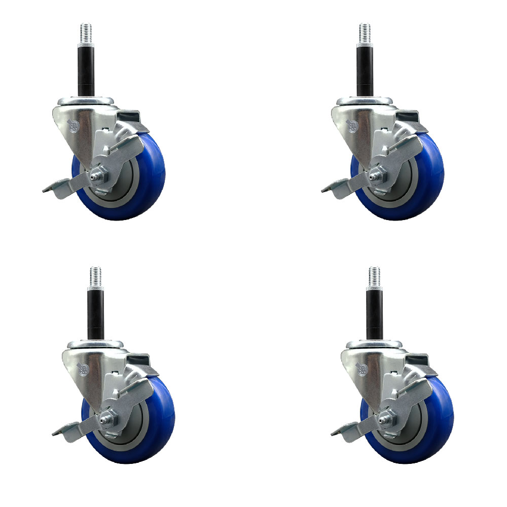 SCC-EX20S3514-PPUB-BLUE-TLB-34-4 Polyurethane Swivel Expanding Stem Caster with 3.5 in. Blue Wheels & 0.75 in. Stems - Set of 4