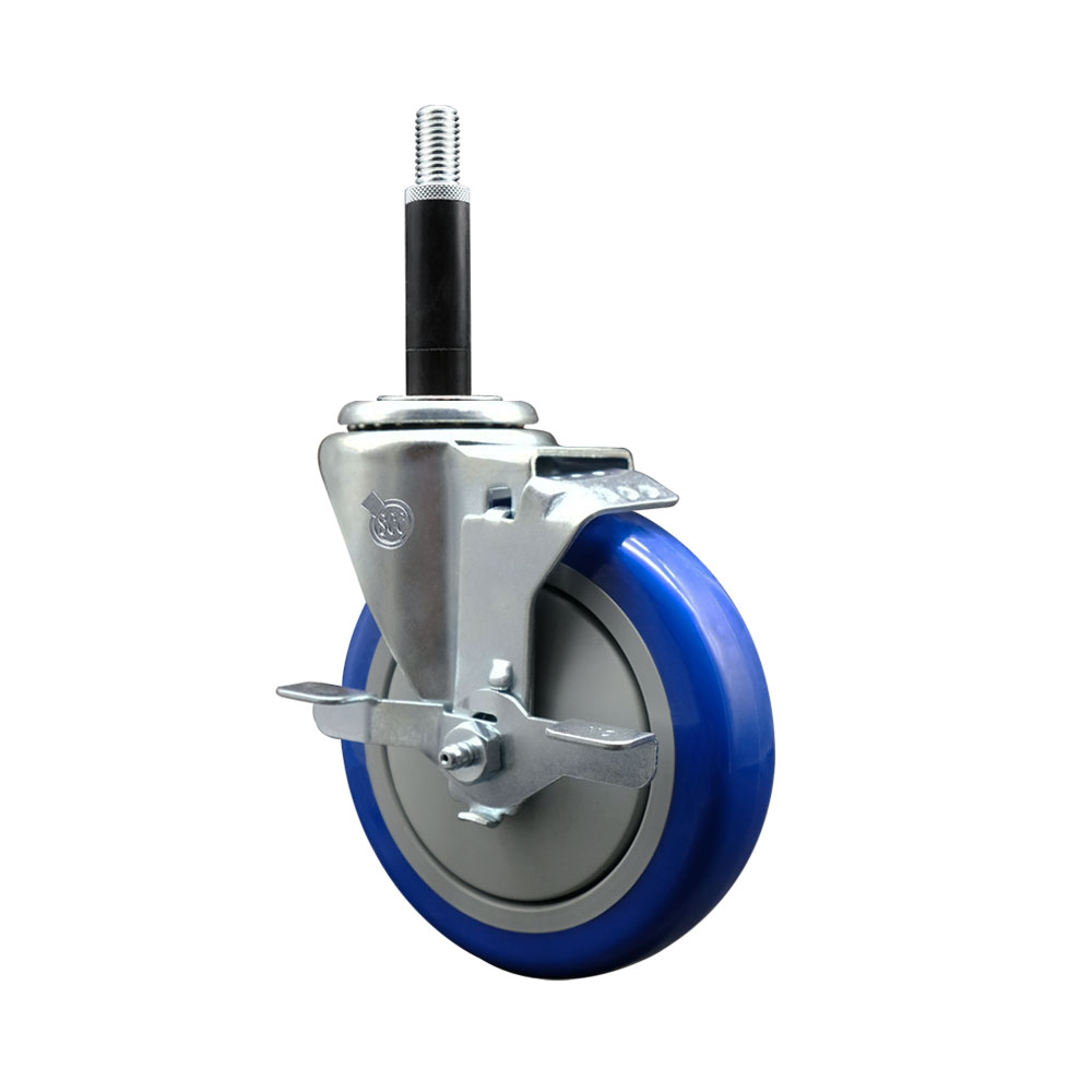SCC-EX20S514-PPUB-BLUE-TLB-34 Polyurethane Expanding Stem Swivel Caster with 5 in. Blue Wheel & 0.75 in. Stem & Top Locking Brake