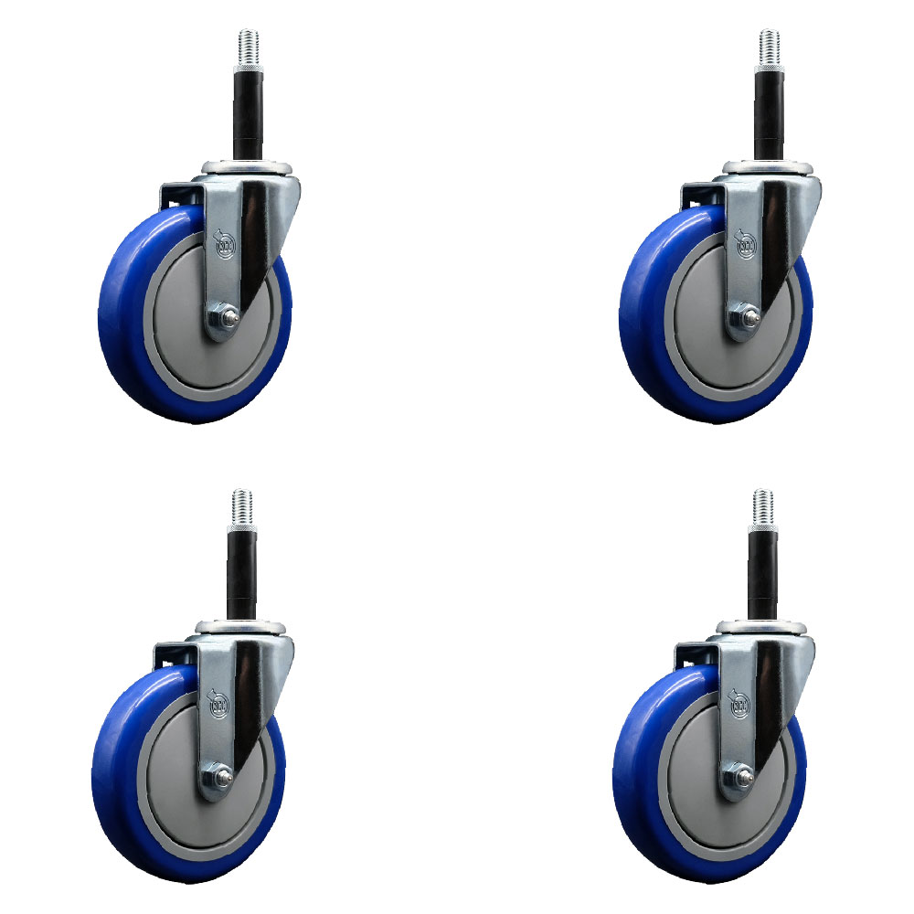 SCC-EX20S514-PPUB-BLUE-34-4 Polyurethane Swivel Expanding Stem Caster with 5 in. Blue Wheels & 0.75 in. Stems - Set of 4