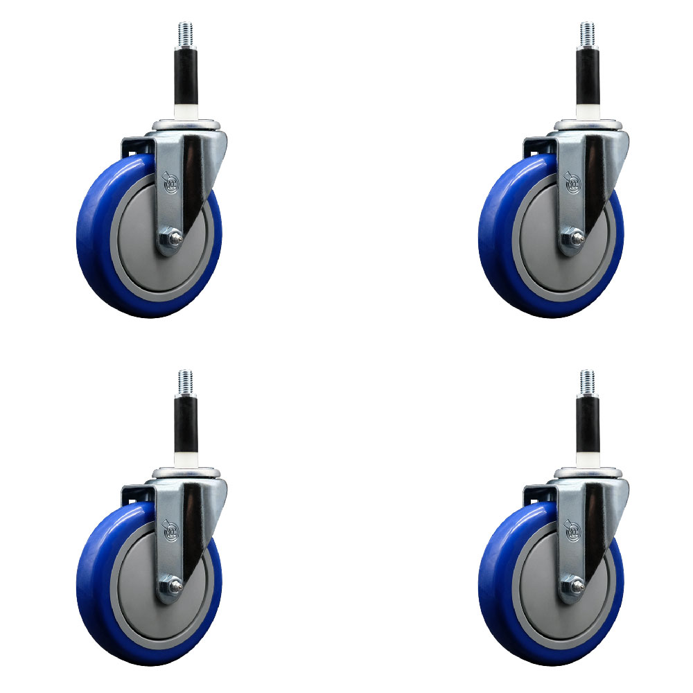 SCC-EX20S514-PPUB-BLUE-78-4 Polyurethane Swivel Expanding Stem Caster with 5 in. Blue Wheels & 0.87 in. Stems - Set of 4