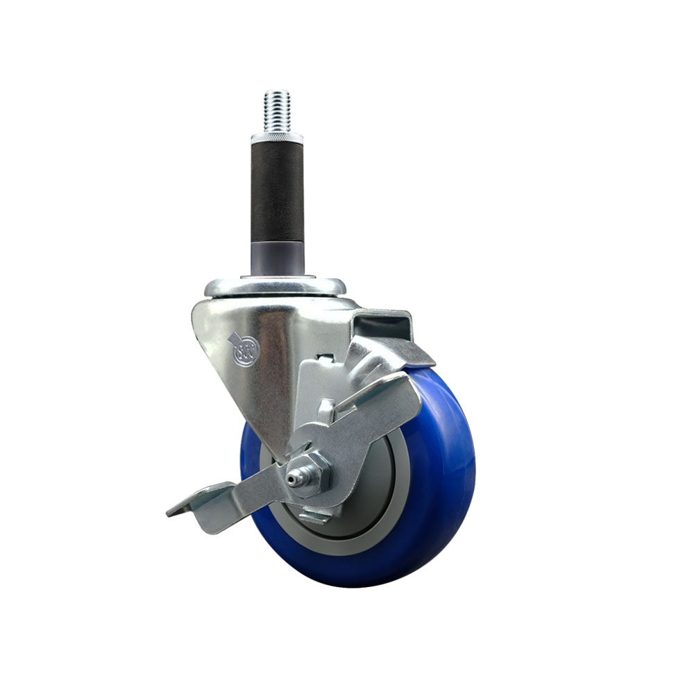 SCC-EX20S3514-PPUB-BLUE-TLB-1 Polyurethane Expanding Stem Swivel Caster with 3.5 in. Blue Wheel & 1 in. Stem & Top Locking Brake