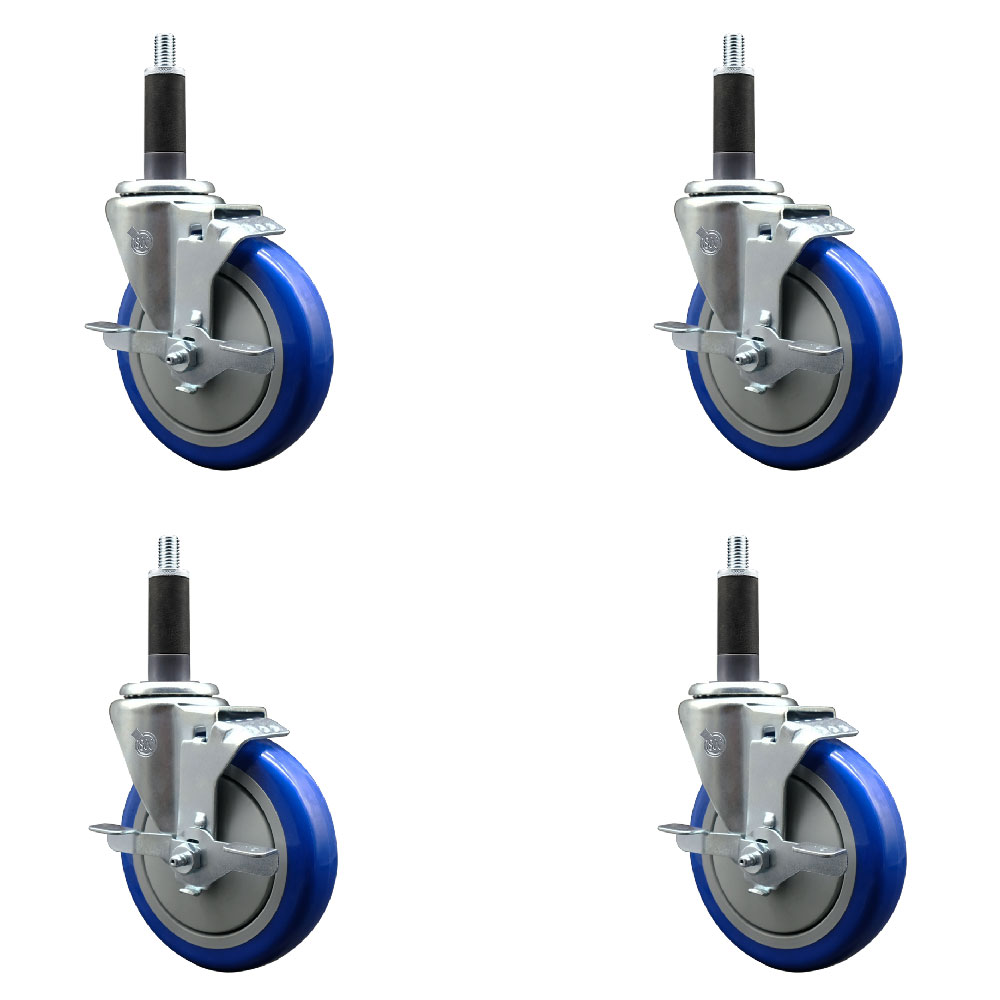 SCC-EX20S514-PPUB-BLUE-TLB-1-4 Polyurethane Swivel Expanding Stem Caster with 5 in. Blue Wheels & 1 in. Stems - Set of 4