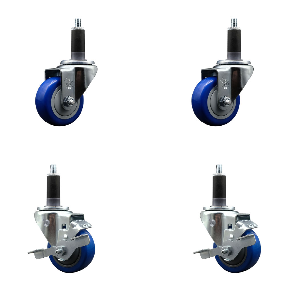 SCC-EX20S314-PPUB-BLUE-2-TLB-2-118 Polyurethane Swivel Expanding Stem Caster with 3 in. Blue Wheels & 1.13 in. Stems - Set of 4
