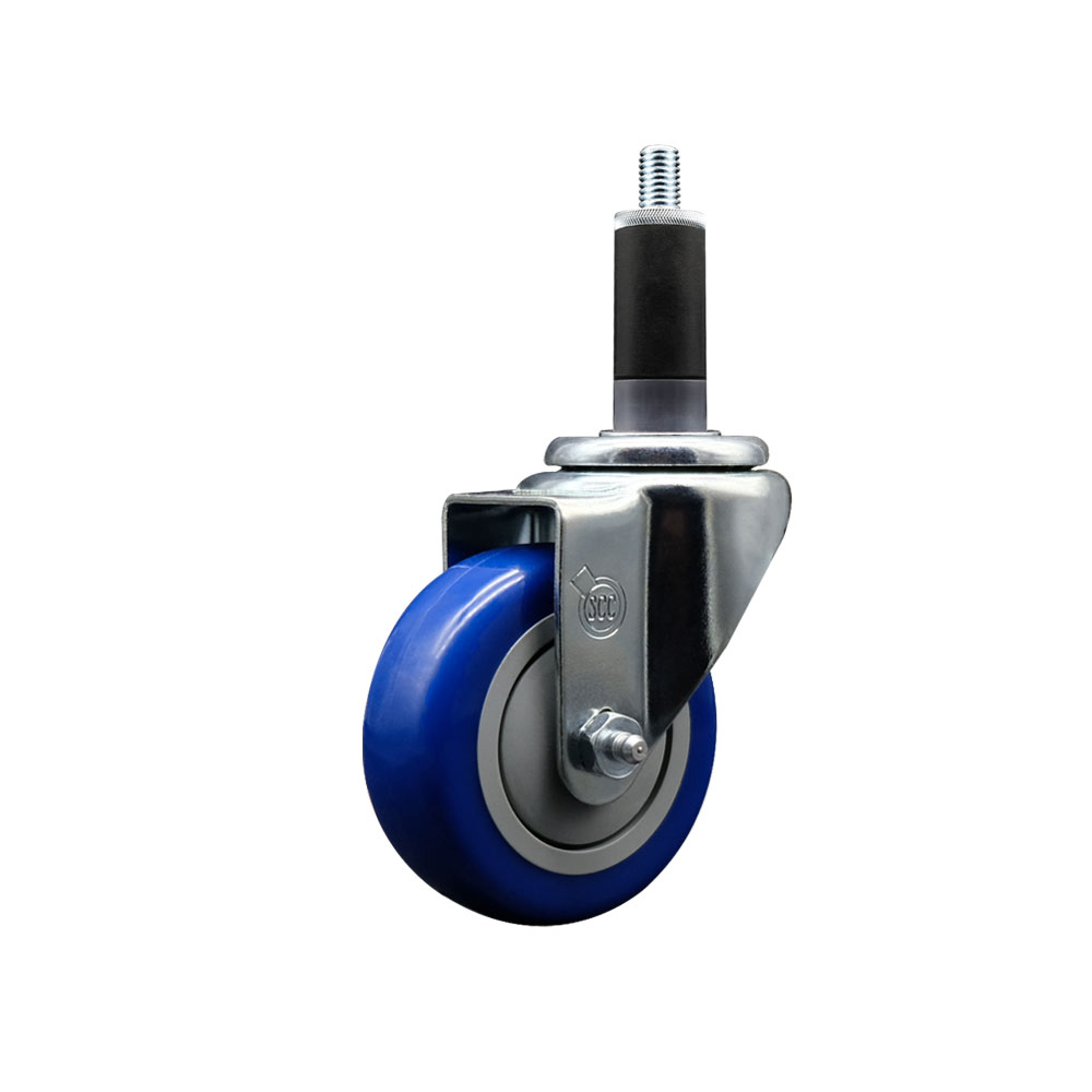 SCC-EX20S3514-PPUB-BLUE-118 Polyurethane Expanding Stem Swivel Caster with 3.5 in. Blue Wheel & 1.13 in. Stem