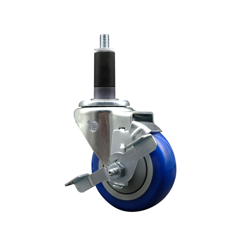 SCC-EX20S3514-PPUB-BLUE-TLB-118 Polyurethane Expanding Stem Swivel Caster with 3.5 in. Blue Wheel & 1.13 in. Stem & Top Locking Brake