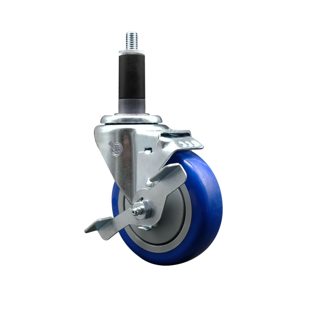 SCC-EX20S414-PPUB-BLUE-TLB-118 Polyurethane Expanding Stem Swivel Caster with 4 in. Blue Wheel & 1.13 in. Stem & Top Locking Brake
