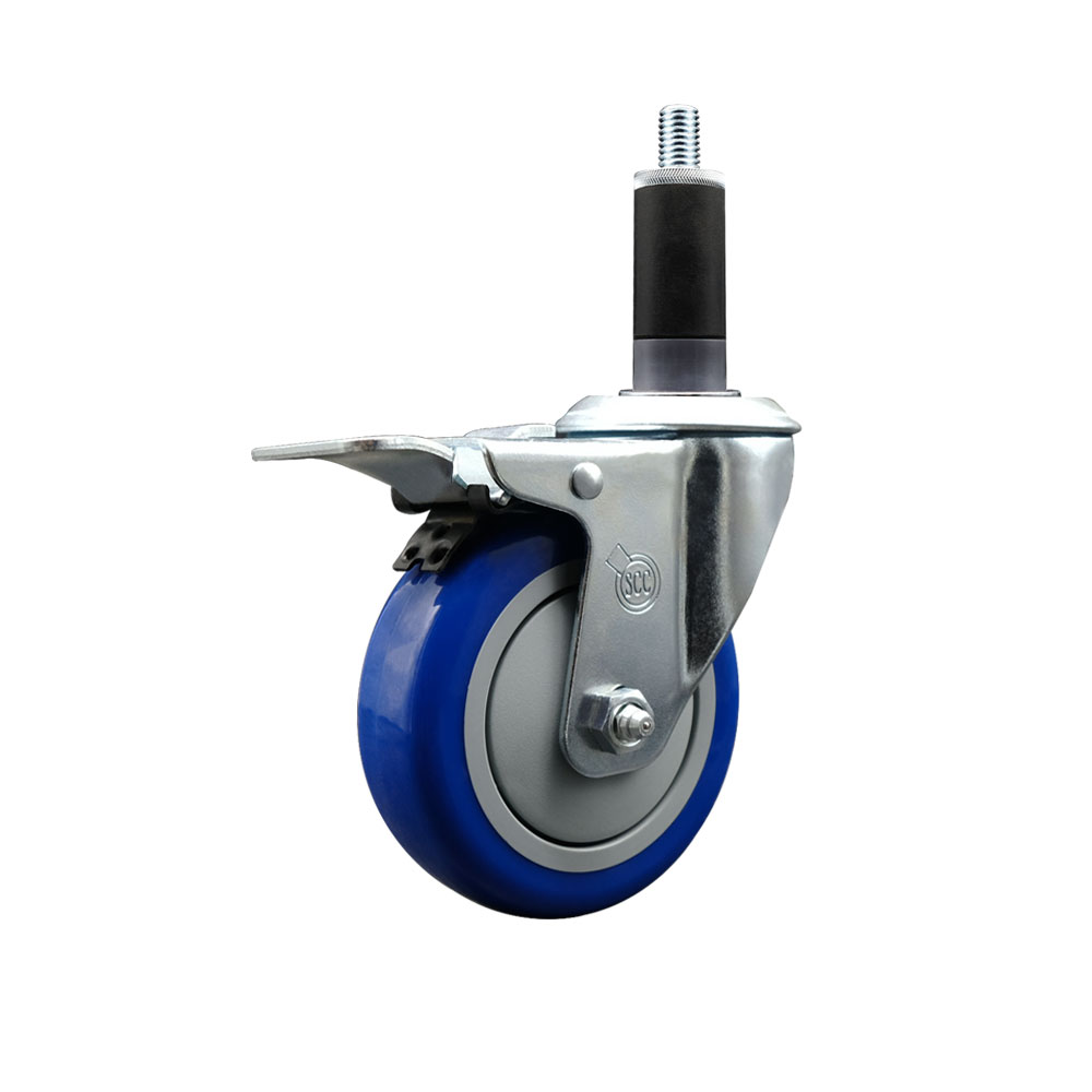 SCC-EXTTL20S414-PPUB-BLUE-118 Polyurethane Expanding Stem Swivel Caster with 4 in. Blue Wheel & 1.13 in. Stem & Total Locking Brake