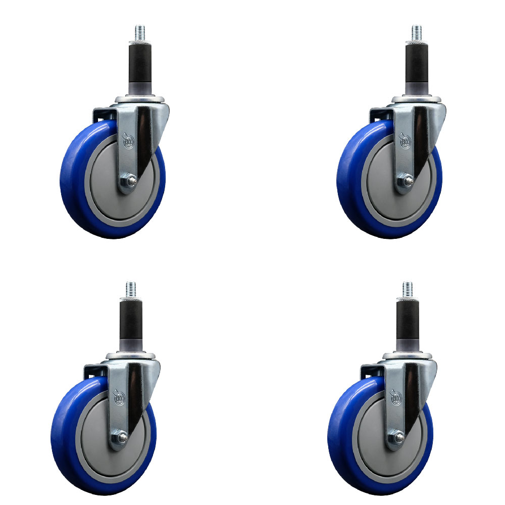 SCC-EX20S514-PPUB-BLUE-118-4 Polyurethane Swivel Expanding Stem Caster with 5 in. Blue Wheels & 1.13 in. Stems - Set of 4