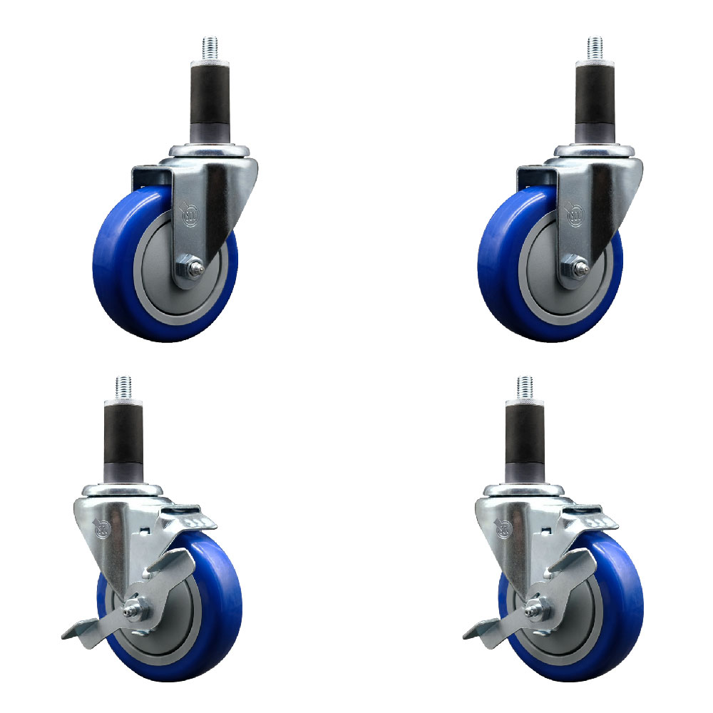 SCC-EX20S414-PPUB-BLUE-2-TLB-2-114 Polyurethane Swivel Expanding Stem Caster with 4 in. Blue Wheels & 1.25 in. Stems - Set of 4