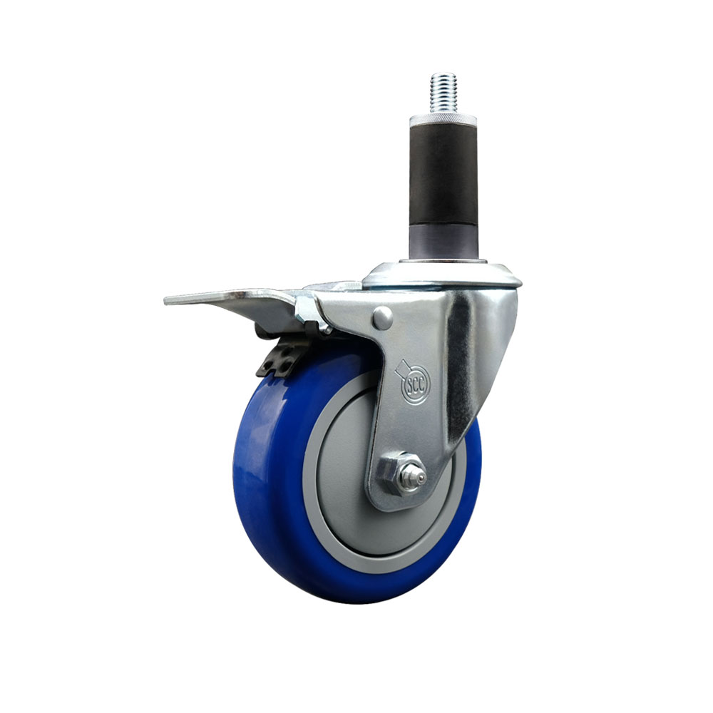SCC-EXTTL20S414-PPUB-BLUE-114 Polyurethane Expanding Stem Swivel Caster with 4 in. Blue Wheel & 1.25 in. Stem & Total Locking Brake