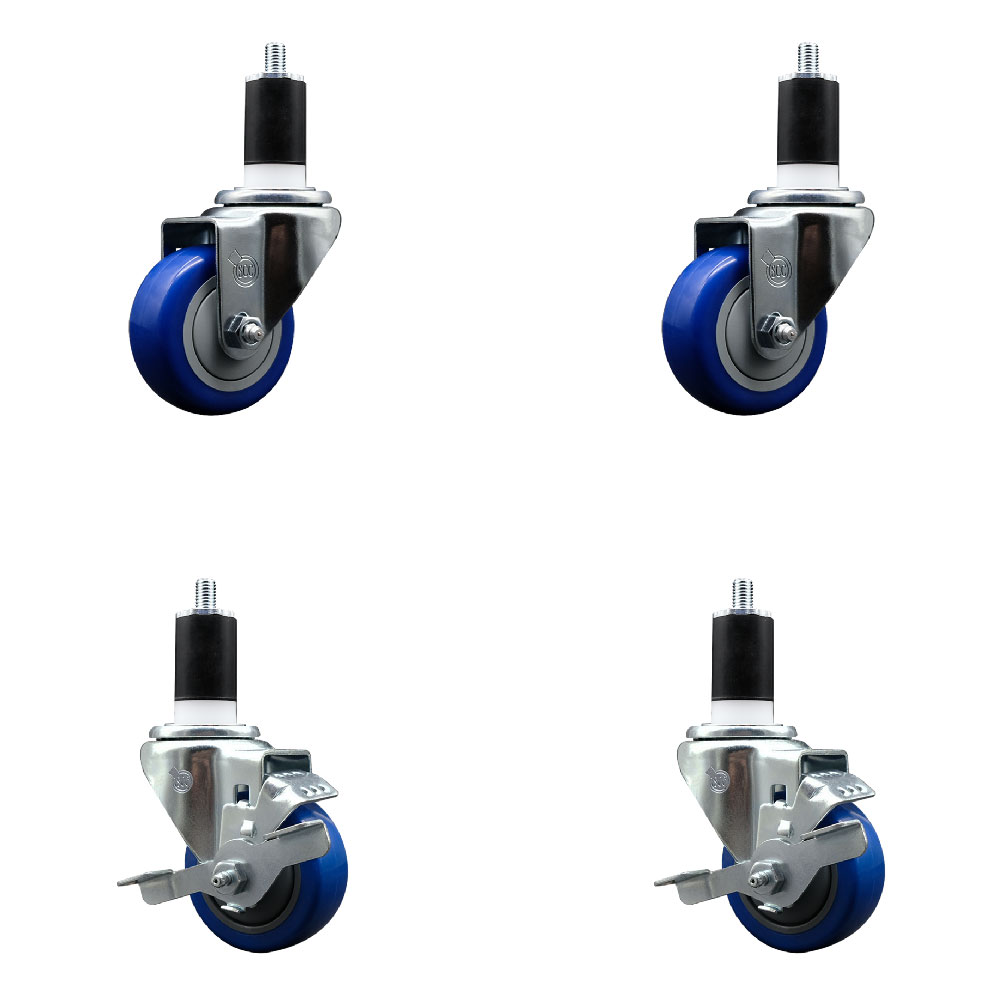 SCC-EX20S314-PPUB-BLUE-2-TLB-2-112 Polyurethane Swivel Expanding Stem Caster with 3 in. Blue Wheels & 1.5 in. Stems - Set of 4