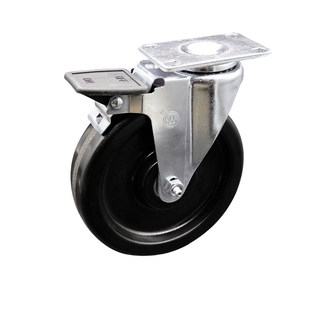SCC-20S615-PHR-PLB Phenolic Swivel Top Plate Swivel Caster with Roller Bearing, 6 in. Black Wheel & Posi Locking Brake
