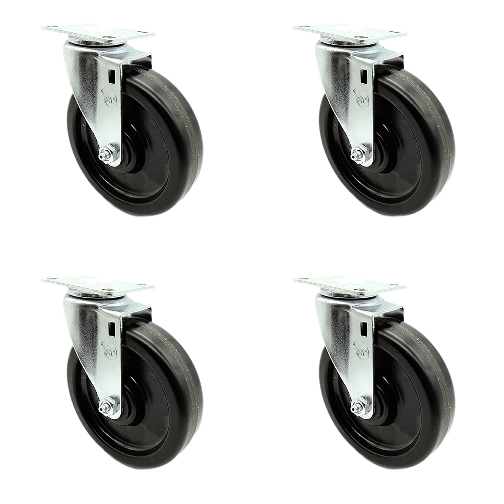 SCC-20S615-PHR-4 Phenolic Swivel Top Plate Caster with Roller Bearing, 6 in. Black Wheel & Total Locking Brake