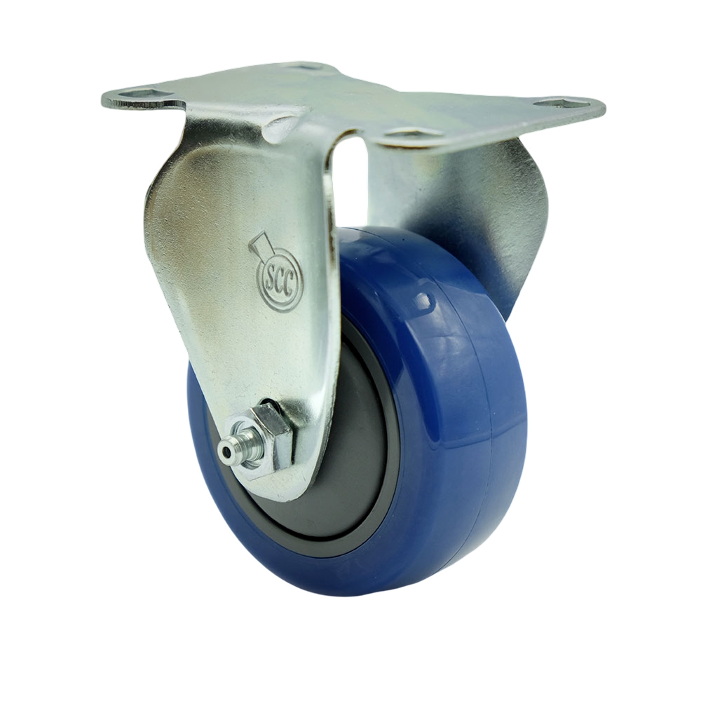 SCC-SS20R314-PPUB-BLUE Stainless Steel Polyurethane Swivel Top Plate Rigid Caster with 3 x 1.25 in. Blue Wheel