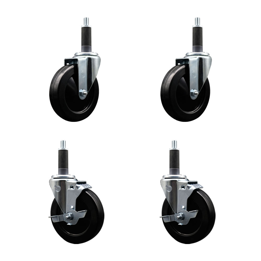 SCC-EX20S514-HRS-2-TLB-2-1 Hard Rubber Swivel Expanding Stem Caster with 5 x 1.25 in. Black Wheels & 1 in. Stems - Set of 4