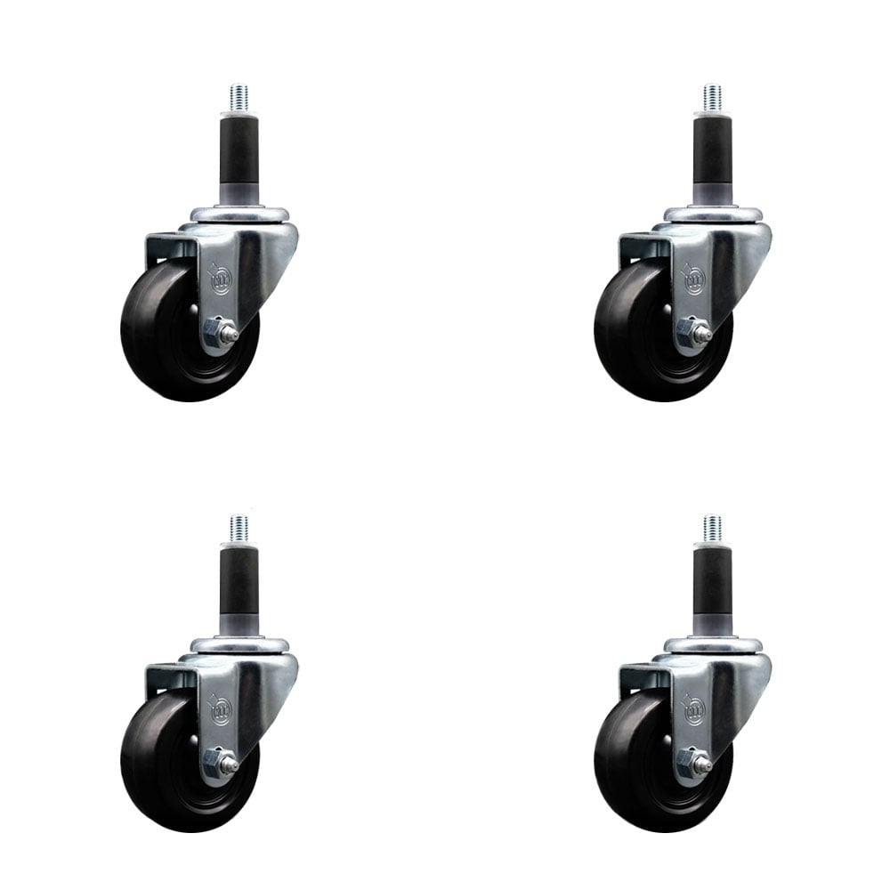 SCC-EX20S314-HRS-118-4 Hard Rubber Swivel Expanding Stem Caster with 3 x 1.25 in. Black Wheels & 1.13 in. Stems - Set of 4