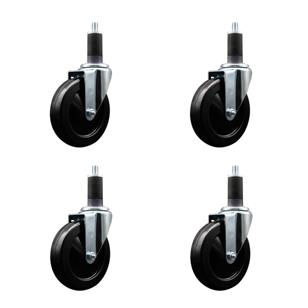 SCC-EX20S514-HRS-114-4 Hard Rubber Swivel Expanding Stem Caster with 5 x 1.25 in. Black Wheels & 1.25 in. Stems - Set of 4