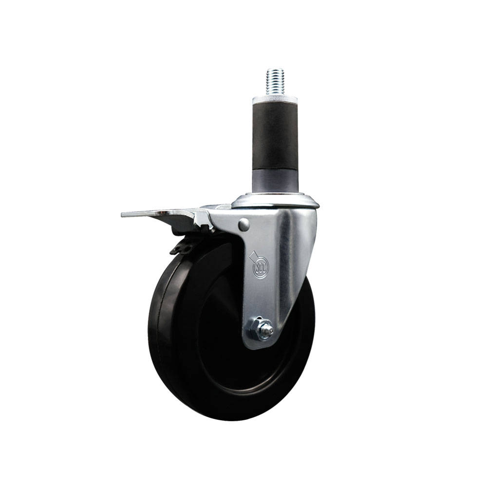 SCC-EXTTL20S514-HRS-114 Hard Rubber Swivel Expanding Stem Caster with 5 x 1.25 in. Black Wheel & 1.25 in. Stem & Total Locking Brake