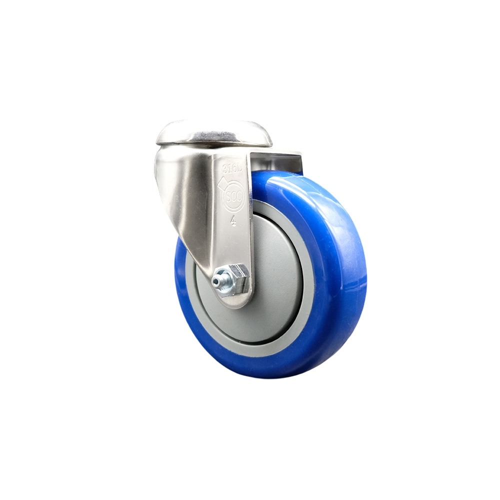 SCC-SS316BH20S414-PPUB-BLUE Polyurethane Swivel Bolt Hole Caster with 4 in. Blue Caster Wheel - 316 Stainless Steel Caster