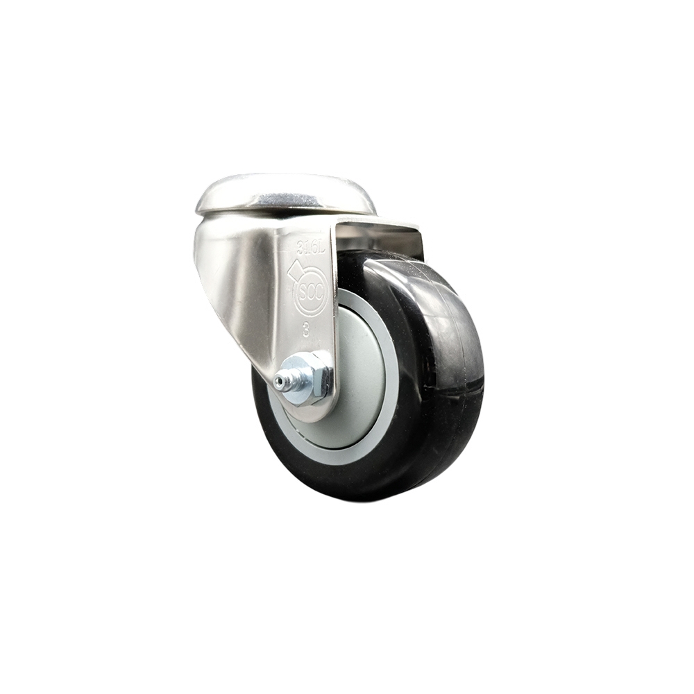 SCC-SS316BH20S3514-PPUB-BLK Polyurethane Swivel Bolt Hole Caster with 3.5 in. Black Caster Wheel 316 Stainless Steel Caster