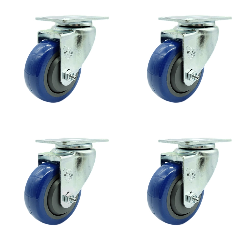 SCC-SS20S3514-PPUB-BLUE-4 Stainless Steel Polyurethane Swivel Top Plate Caster with 3.5 x 1.25 in. Blue Wheels - Set of 4