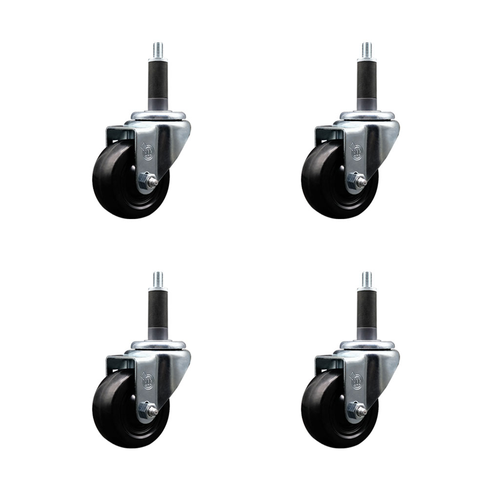 SCC-SSEX20S314-HRS-1-4 Stainless Steel Hard Rubber Swivel Expanding Stem Caster with 3 x 1.25 in. Black Wheels & 1 in. Stems - Set of 4