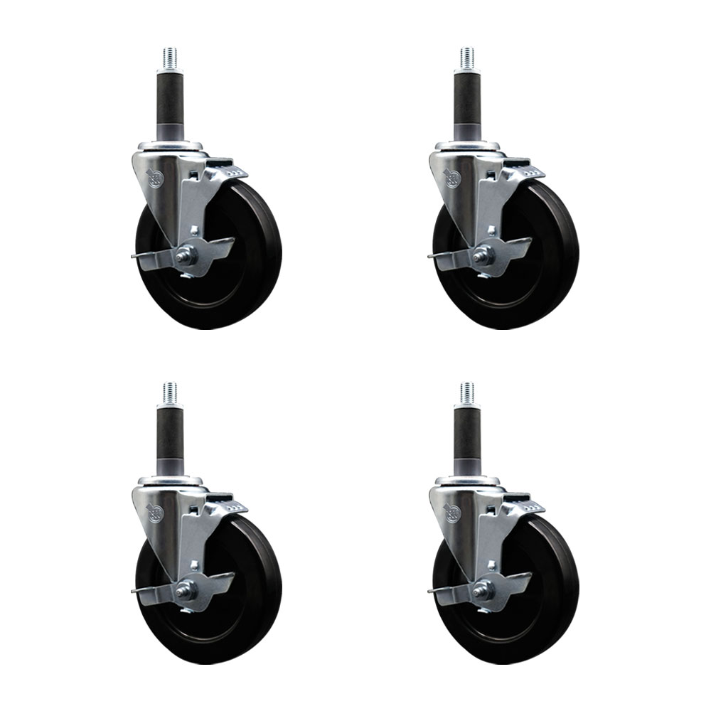 SCC-SSEX20S514-HRS-TLB-1-4 Stainless Steel Hard Rubber Swivel Expanding Stem Caster with 5 x 1.25 in. Black Wheels & 1 in. Stems - Set of 4