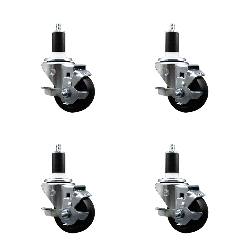 SCC-SSEX20S314-HRS-TLB-138-4 Stainless Steel Hard Rubber Swivel Expanding Stem Caster with 3 x 1.25 in. Black Wheels & 1.36 in. Stems - Set of 4