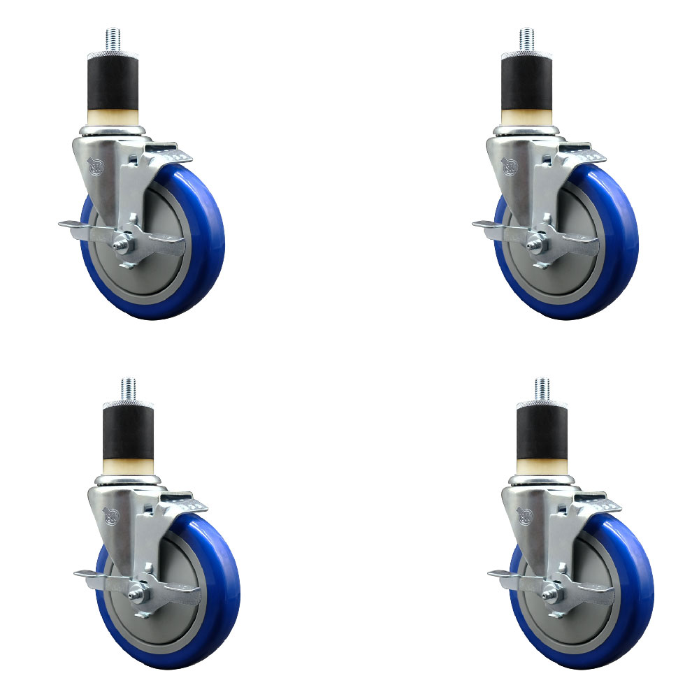 SCC-EX20S514-PPUB-BLUE-TLB-178-4 Polyurethane Swivel Expanding Stem Caster with 5 in. Blue Wheels & 1.87 in. Stems - Set of 4