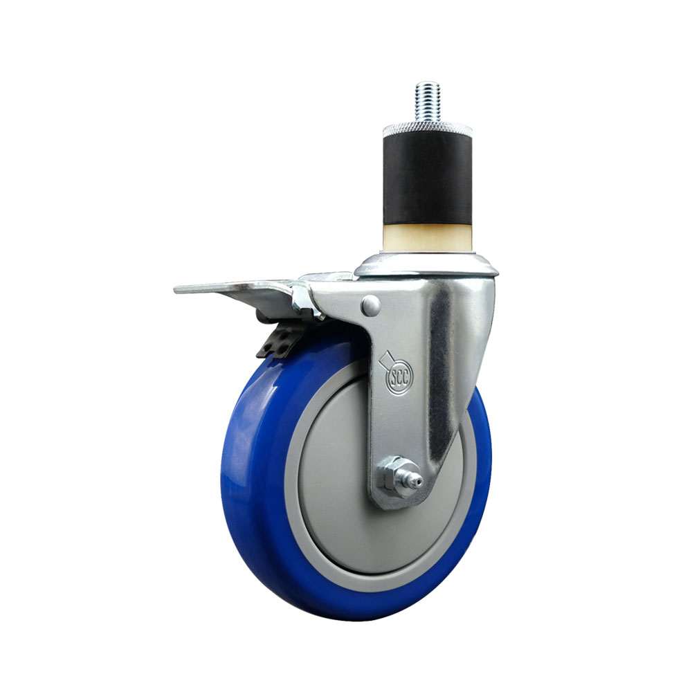 SCC-EXTTL20S514-PPUB-BLUE-178 Polyurethane Expanding Stem Swivel Caster with 5 in. Blue Wheel & 1.87 in. Stem & Total Locking Brake