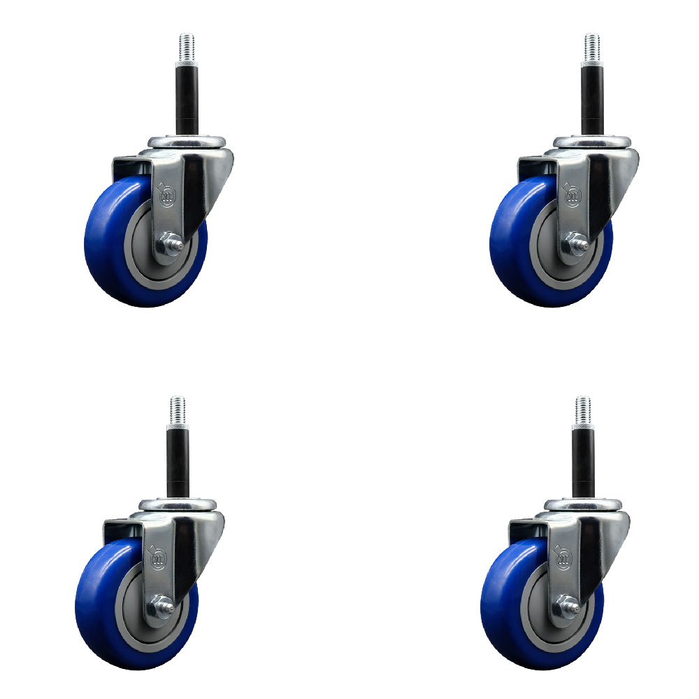 SCC-EX20S3514-PPUB-BLUE-34-4 Polyurethane Swivel Expanding Stem Caster with 3.5 in. Blue Wheels & 0.75 in. Stems - Set of 4