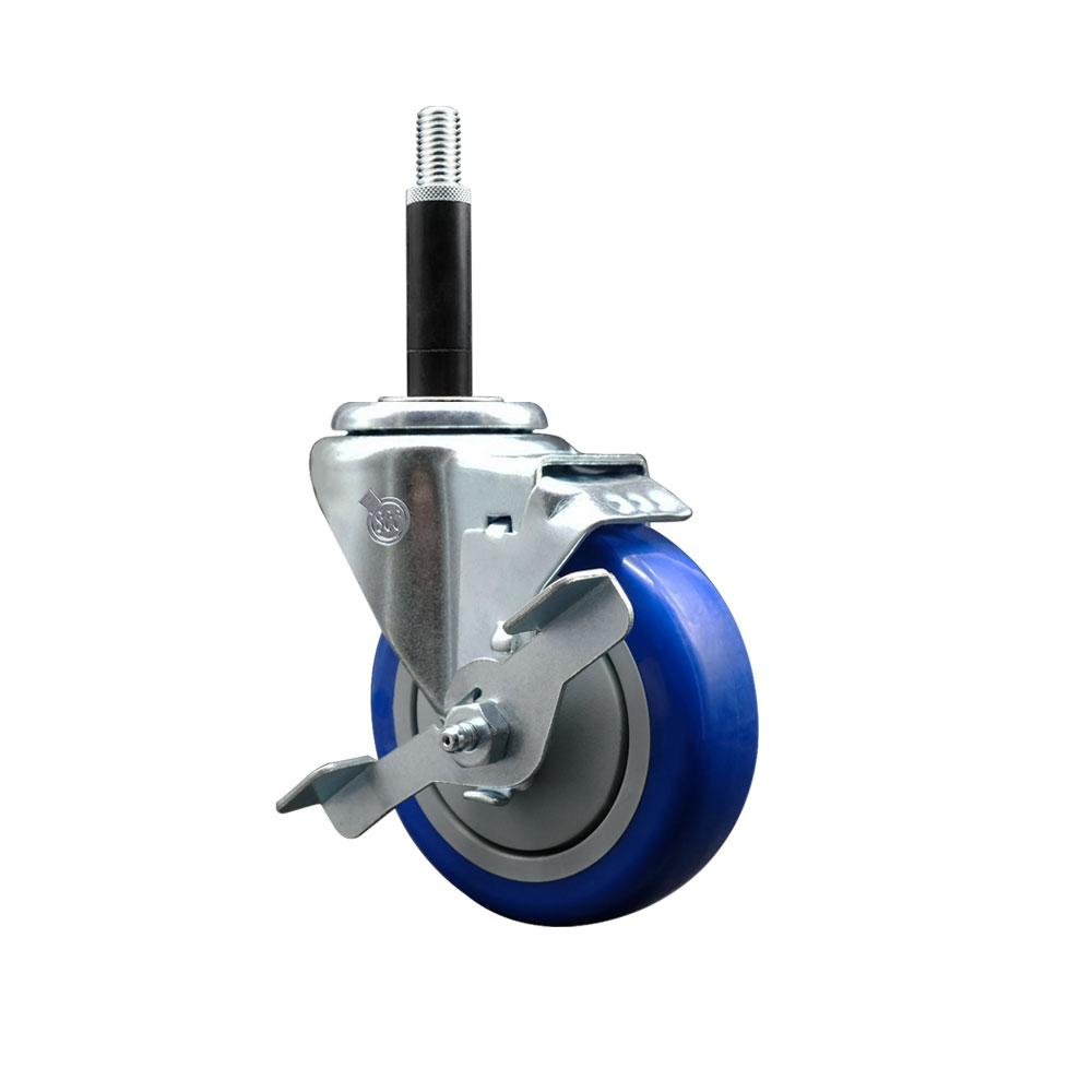 SCC-EX20S414-PPUB-BLUE-TLB-34 Polyurethane Expanding Stem Swivel Caster with 4 in. Blue Wheel & 0.75 in. Stem & Top Locking Brake