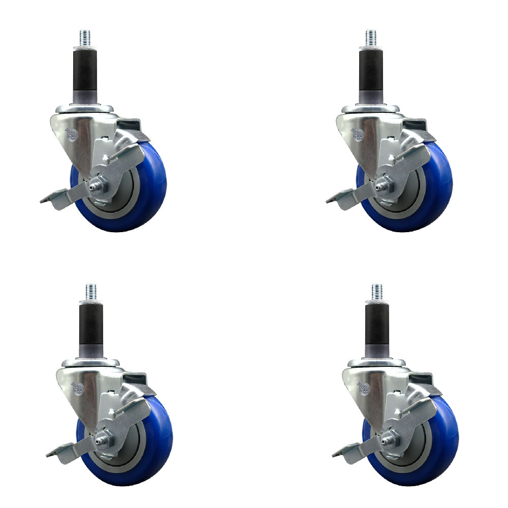 SCC-EX20S3514-PPUB-BLUE-TLB-118-4 Polyurethane Swivel Expanding Stem Caster with 3.5 in. Blue Wheels & 1.13 in. Stems - Set of 4