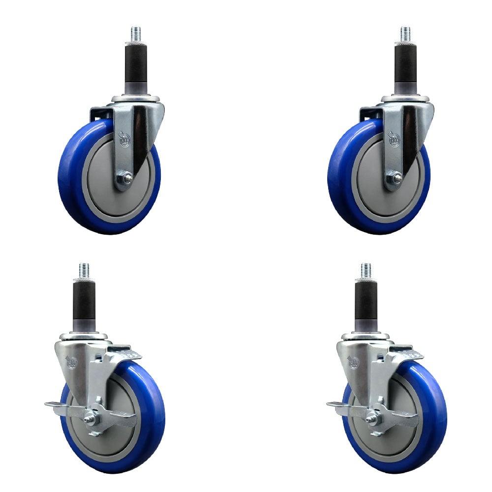 SCC-EX20S514-PPUB-BLUE-2-TLB-2-118 Polyurethane Swivel Expanding Stem Caster with 5 in. Blue Wheels & 1.13 in. Stems - Set of 4