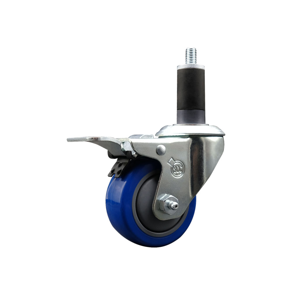 SCC-EXTTL20S314-PPUB-BLUE-114 Polyurethane Expanding Stem Swivel Caster with 3 in. Blue Wheel & 1.25 in. Stem & Total Locking Brake