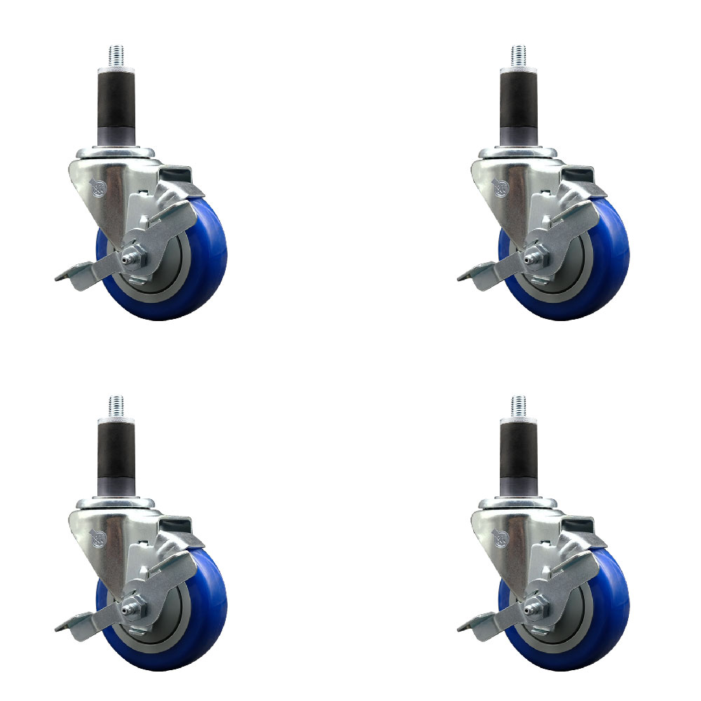 SCC-EX20S3514-PPUB-BLUE-TLB-114-4 Polyurethane Swivel Expanding Stem Caster with 3.5 in. Blue Wheels & 1.25 in. Stems - Set of 4